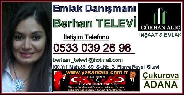 Tanınmış Genç ve Başarılı Emlak Danışmanı BERHAN TELEVİ  Diyor ki;  ”İnşaat ve Emlak Sektörünün Gözde Adresi Gökhan  Alıç İnşaat Emlak” Seçkin Müşterilerimizin Hizmetinde. Bizleri Aramanız Sizler Ulaşmamız demek…”