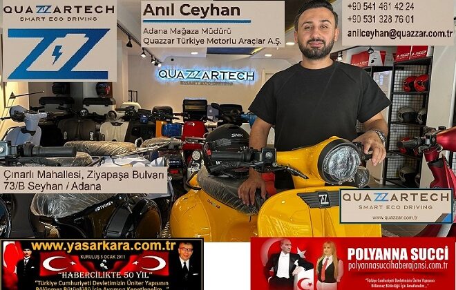 İşletmeciliğini otomotiv mühendisi Adana’nın tanınmış genç değerlerinden Anıl CEYHAN’ın yaptığı “Quazzar” Elektrikli Motosiklet müşterilerin önemle ilgi odağı…