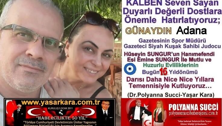 Emine & Hüseyin SUNGUR Çiftinin, Mutlu ve Huzurlu Evliklerinin 16.Yıldönümü. Kutluyoruz…