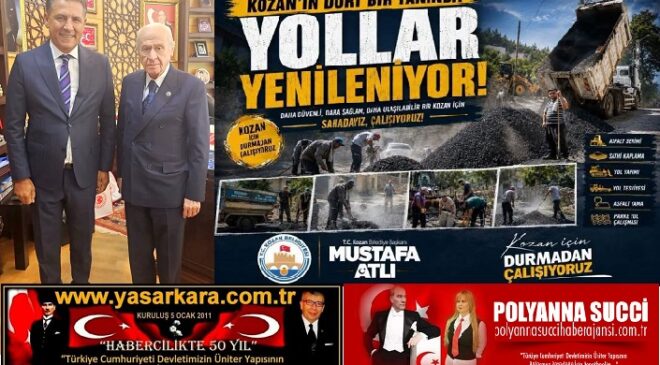 Kozan’ın  Reisi Mustafa ATLI, “Halka Hizmet Hakka Hizmet” Anlayışıyla, Kozanlı Vatandaşımıza Layıkıyla Hizmet Verebilmenin En Önemlilerinden Birisi Olan “Yolları Yeniliyor” ve Yapılan Her Bir Hizmet Vatandaş Tarafından Önemle ve Takdirle Karşılanıyor…