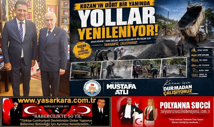 Kozan’ın  Reisi Mustafa ATLI, “Halka Hizmet Hakka Hizmet” Anlayışıyla, Kozanlı Vatandaşımıza Layıkıyla Hizmet Verebilmenin En Önemlilerinden Birisi Olan “Yolları Yeniliyor” ve Yapılan Her Bir Hizmet Vatandaş Tarafından Önemle ve Takdirle Karşılanıyor…