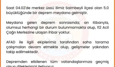 Adana’nın Saimbeyli İlçesinde Bugün Sabah Saat 04.02  ‘de 5.0 Büyüklüğünde DEPREM Meydana Geldi. Deprem Çevre İlçelerden de Hissedildi…Konuya Dair Adana Valiliği Açıklamada Bulundu…