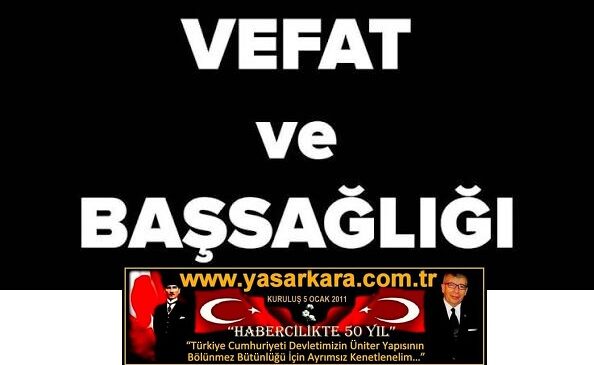 Kozan Hamam Köyünün Köklü Ailelerinden  Merhum Ünlü Veli’nin PTT’den Emekli Memur Kız Evladı Ayşe ESER, Hakkın Rahmetine Kavuştu. Edinilen Bilgiye Göre; Merhumenin Cenazesi 6 Ekim 2026 Salı Günü  Hamam Köyünde Öğle Namazına Müteakip Defnedileceği öğrenildi…